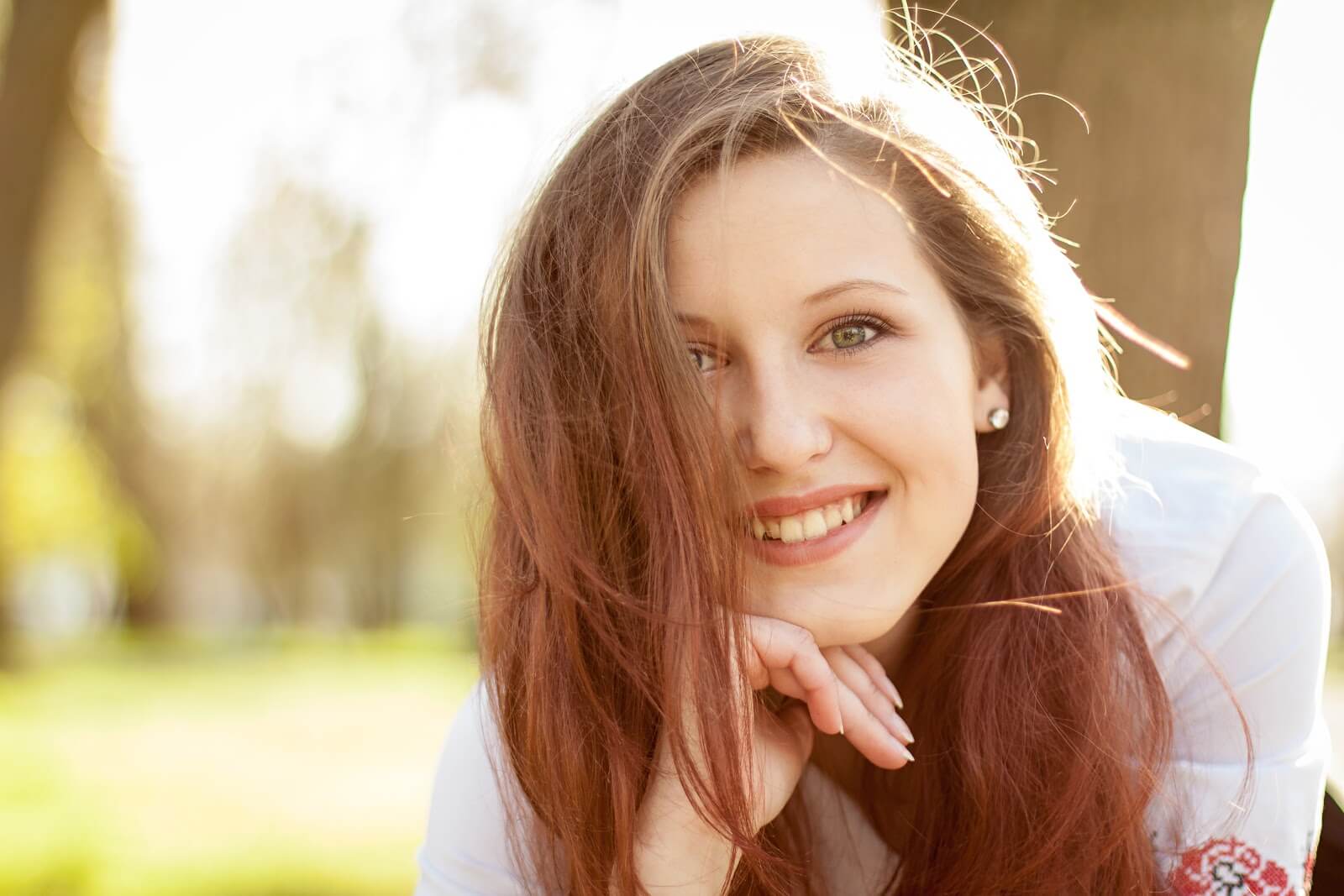 a woman smiling